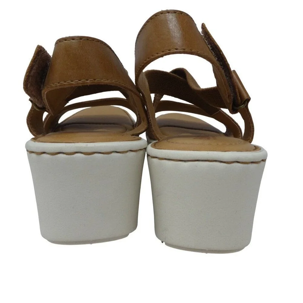 Born Paley Wedge Sandals Women‎ 10 Brown Leather Elastic Straps Comfort